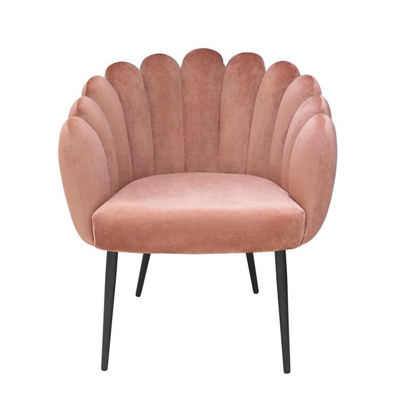 Nordic Flower Type Pink Velvet Lounge Armchair,Luxury Pink Modern Dining Chairs