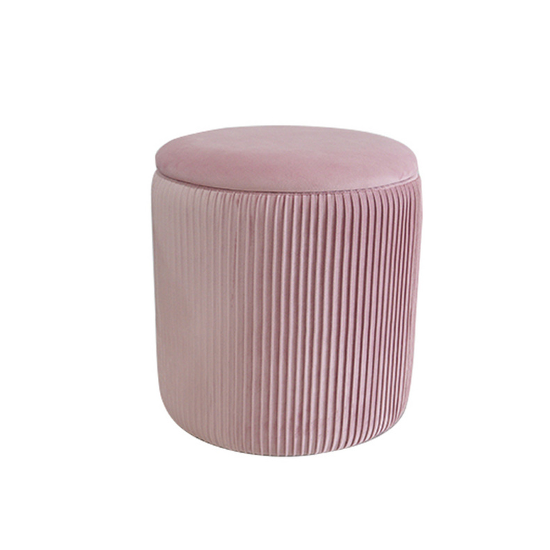 Velvet Storage Ottoman Stool,Upholstered Pink Bedroom Velvet Tufted Ottoman