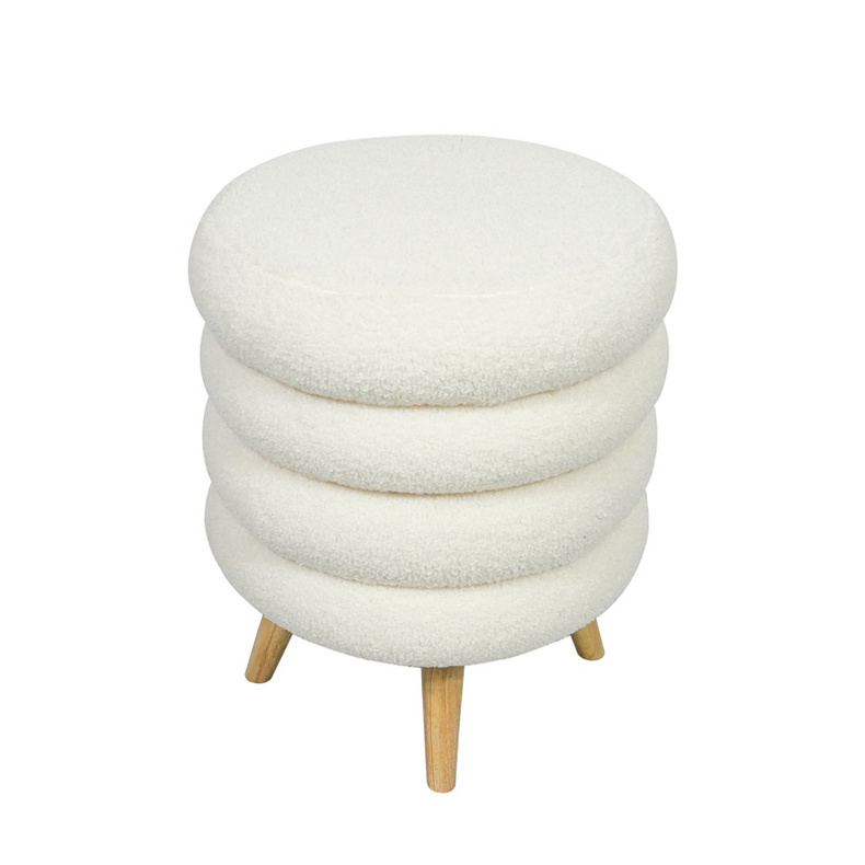 New Design Livingroom White Fabric Stool Wooden Leg Lambswool Ottoman Foot stool