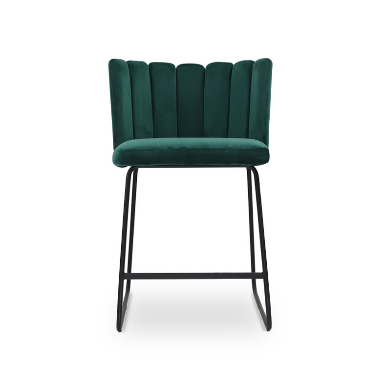 Large Oyster shape Green Velvet Metal Leg Dining Chair Set