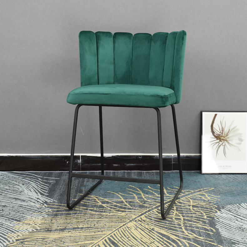 Large Oyster shape Green Velvet Metal Leg Dining Chair Set