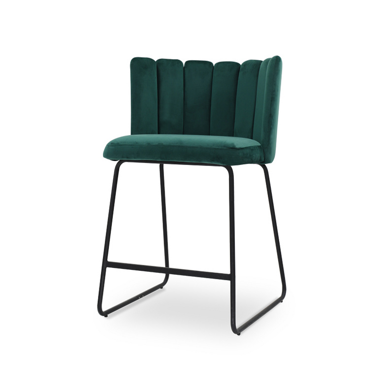 Large Oyster shape Green Velvet Metal Leg Dining Chair Set