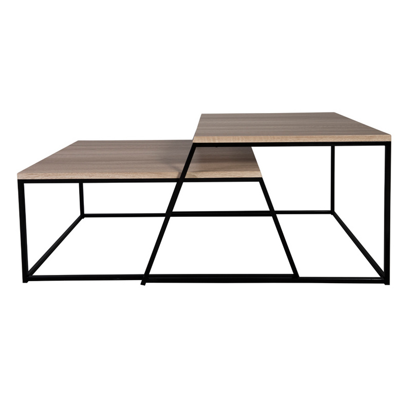 JF1223-X6 Coffee table set of 2 combination of plastic natural walnut veneer and black