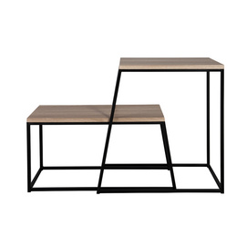 JF1224-X6 Side table set of 2 combination of plastic natural walnut veneer and black