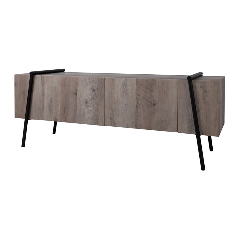 JF1246KD-P5 Tv stand combination of light brown old wood paper veneer and black