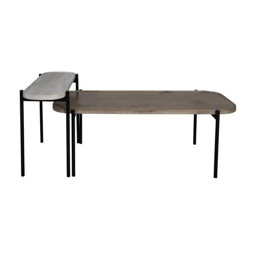 JF1232KD-X2+X3 Coffee  table set of 2,Large combination of taupe brown pine and black,Small in combination of white oak and black