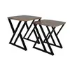 JF1219KD-X2 Side table set of 2 combination of taupe brown pine and black