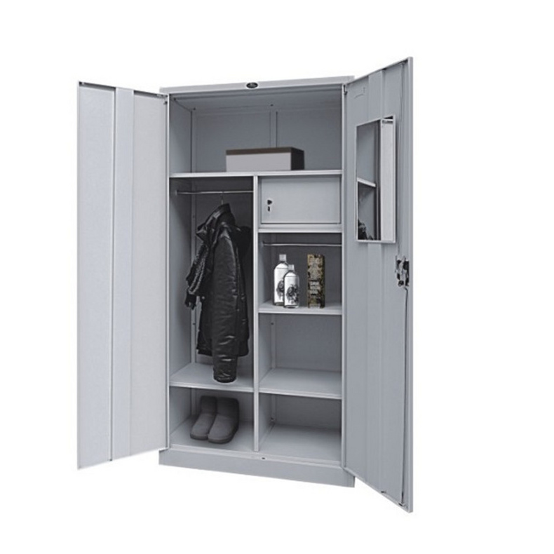 2 Door Wardrobe with Mirror Clothing Steel Locker/Wardrobe