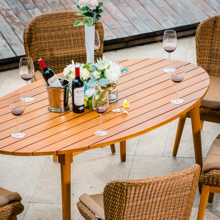 Stella Oval Teak Wood and Wicker Dining Set