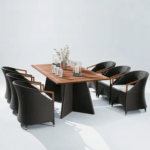 Mouton Teak and Wicker Dining Set
