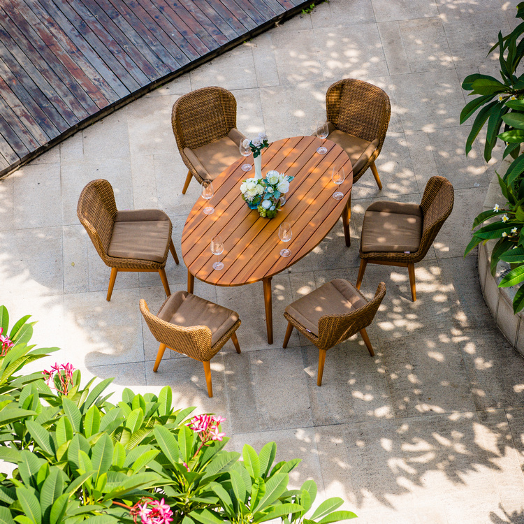 Stella Oval Teak Wood and Wicker Dining Set