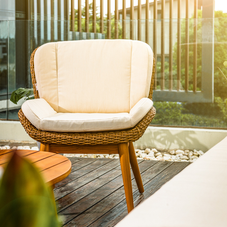 Garden Stella Teak & Semi-round Wicker Sofa Set