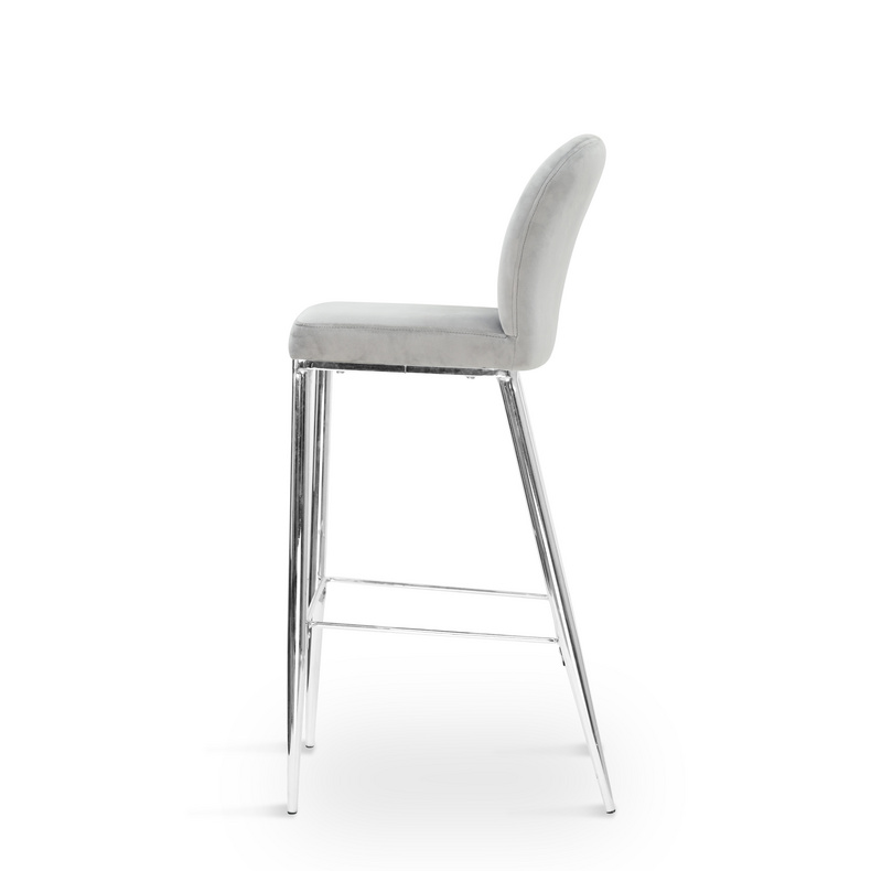 Grey Velvet Bar Chair with Chromed Metal leg