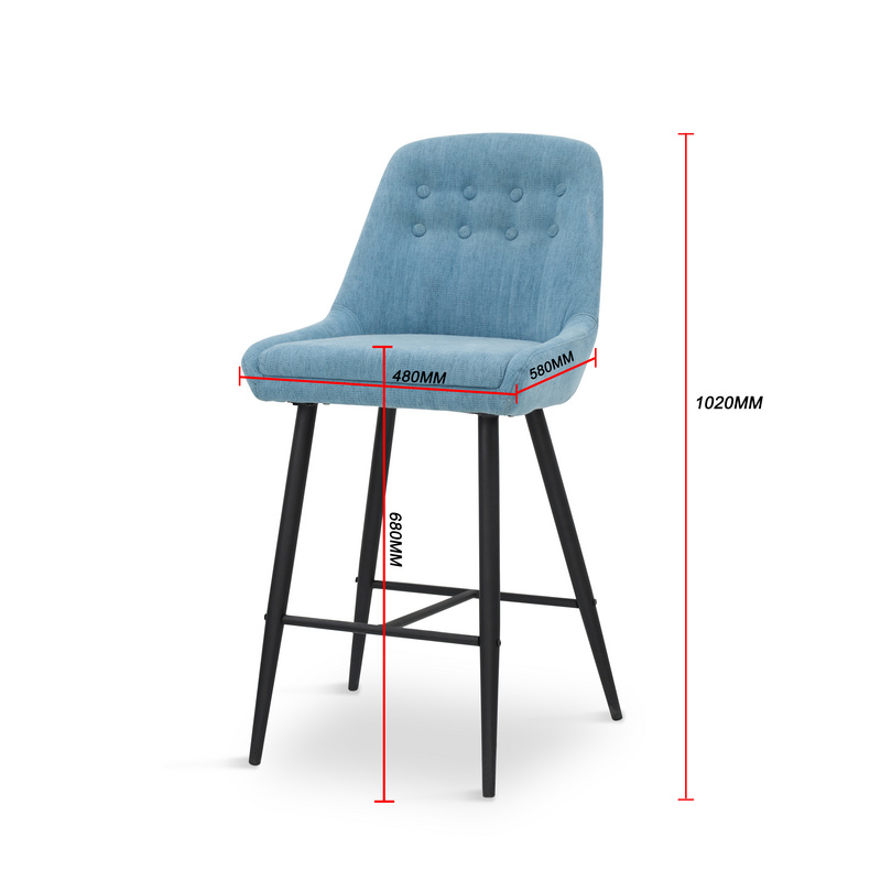 Blue Linen Bar Chair with Metal leg