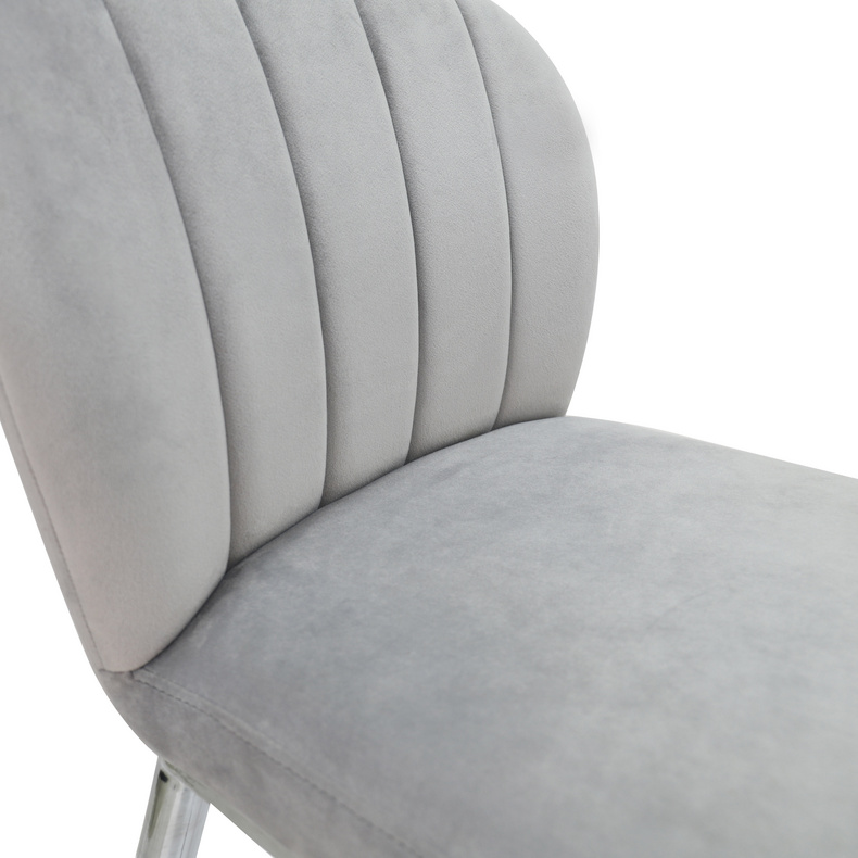 Grey Velvet Bar Chair with Chromed Metal leg