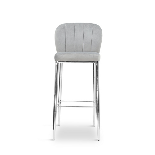 Grey Velvet Bar Chair with Chromed Metal leg