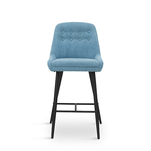 Blue Linen Bar Chair with Metal leg