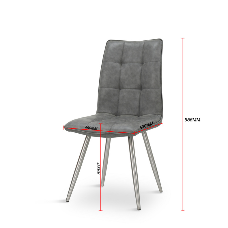 Grey PU Chair with brushed stainless steel for Living Dining Room