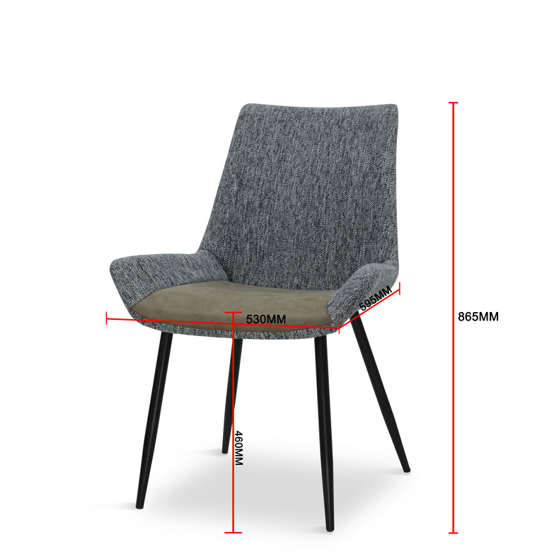 Grey Linen & PU Chair with Metal leg for Living Dining Room