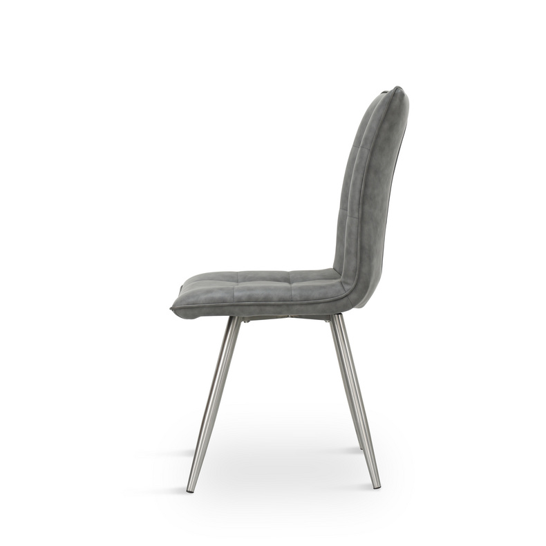 Grey PU Chair with brushed stainless steel for Living Dining Room