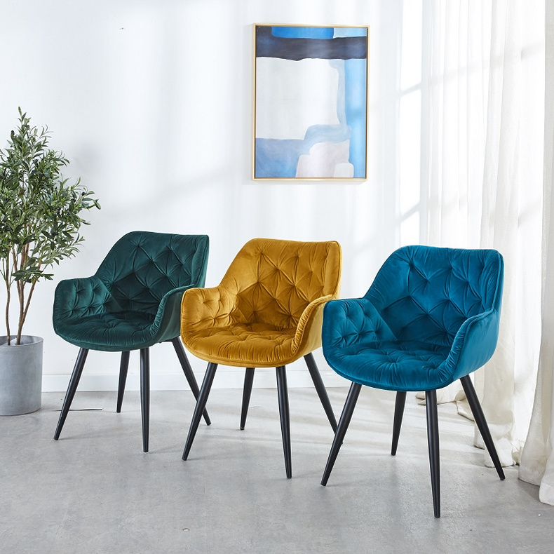 DC076 Velvet Fabric Back Metal Legs Dining Chairs