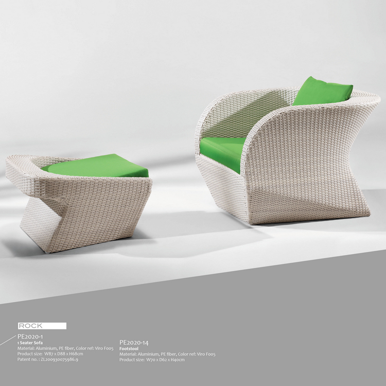 Rock White and Green Rattan Sofa Set