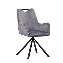 Grey Velvet Dining Chairs With Black Metal Legs-FYC336