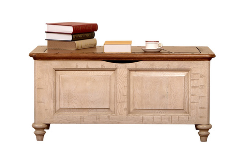 European style rustick oak and grey wash body blanket box