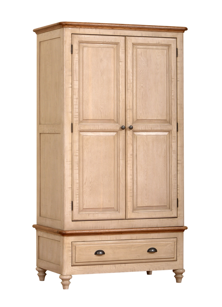 European style rustick oak and grey wash body 2 door wardrobe