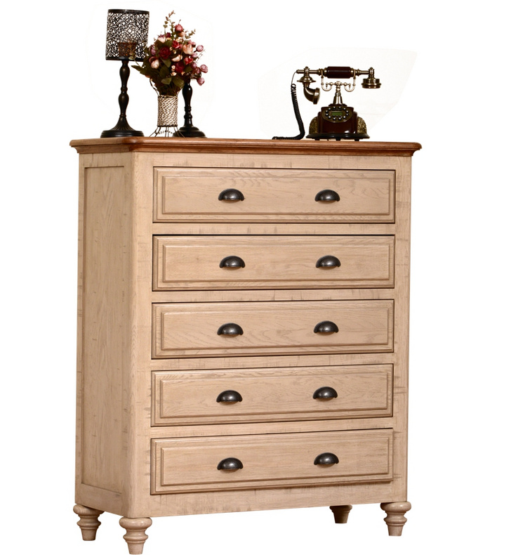 European style solid wood grey wash drawer chest