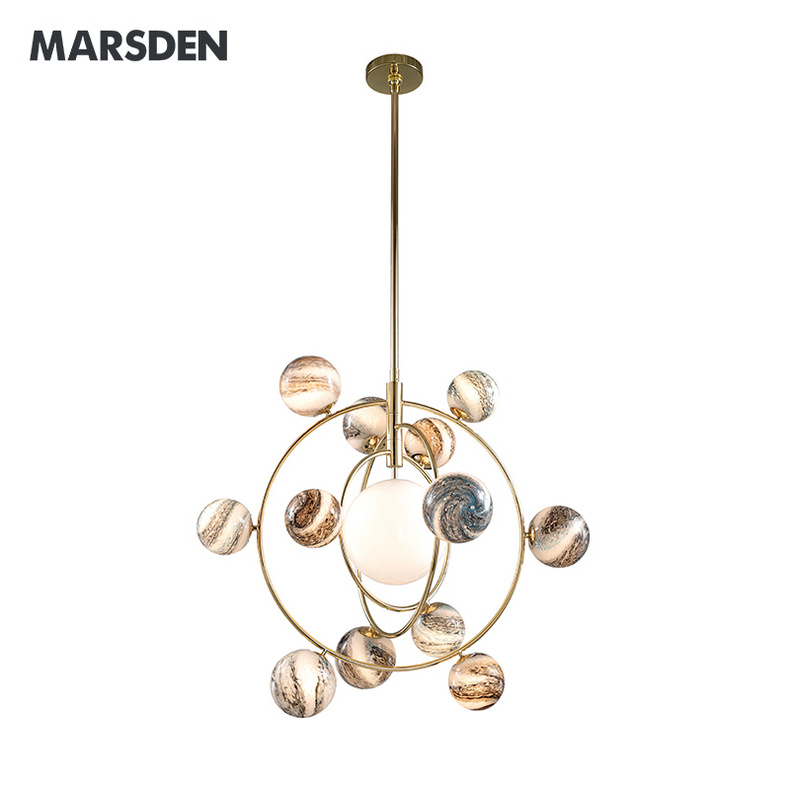 modern glass gold planet chanderlier pendant light