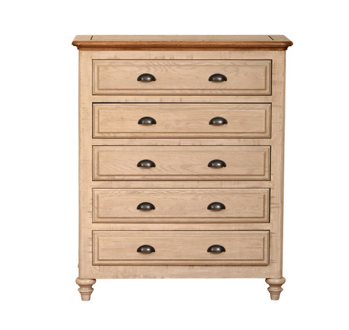European style solid wood grey wash drawer chest