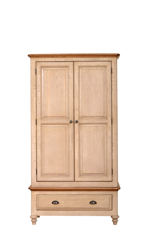 European style rustick oak and grey wash body 2 door wardrobe