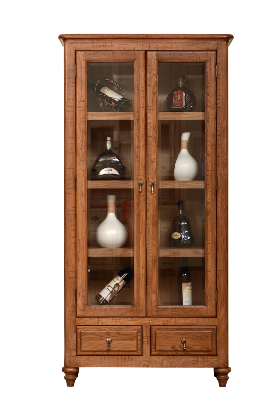 European style solid wood grey wash display Cabient