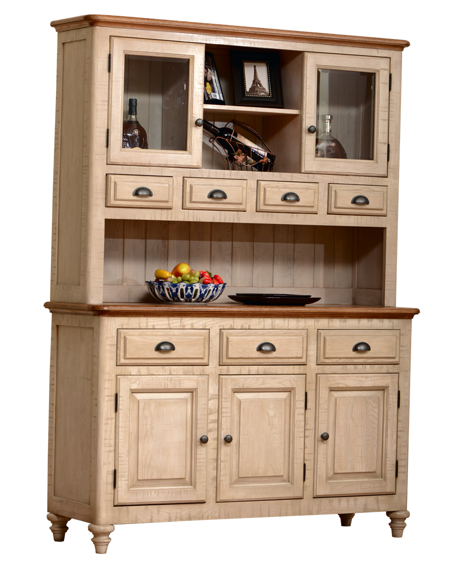 European style solid wood grey wash large sideboard top and base