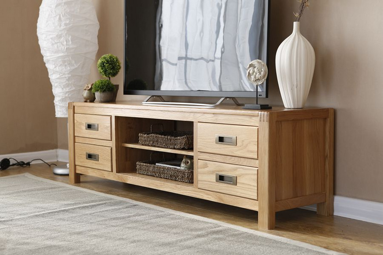 2021 New Design Modern Stye Natural Solid Oak TV Stand Cabinet with 2 Drawers Each Side  for Living room furniture