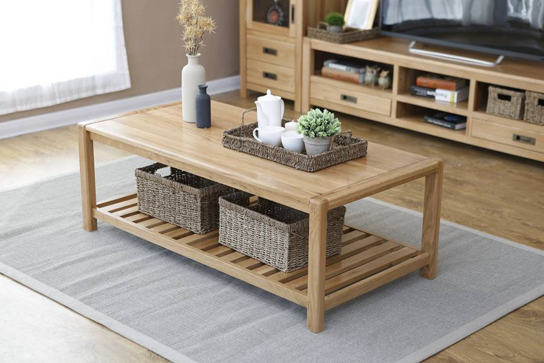 2021 New Design Modern Stye Natural Solid Oak Coffee Table Two Layers for Living room furniture