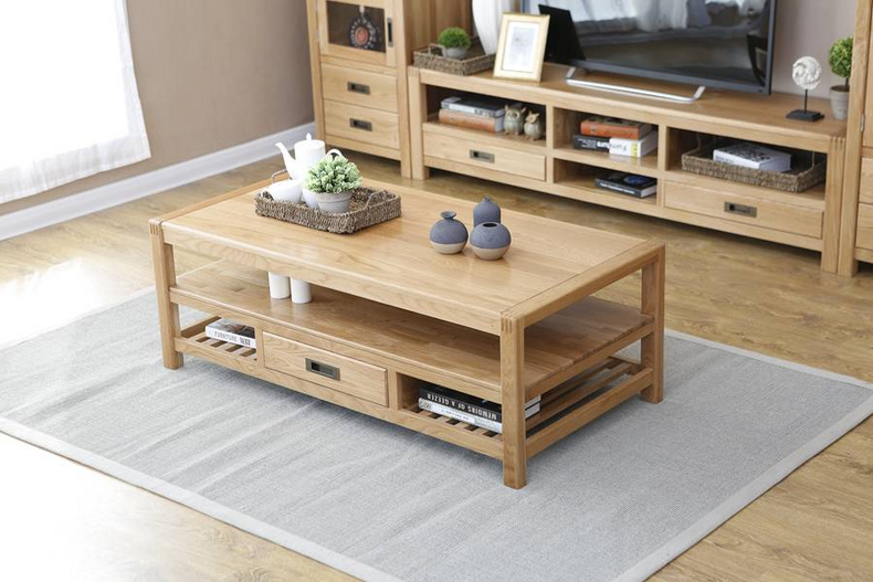 2021 New Design Modern Stye Natural Solid Oak Coffee Table with Drawer for Living room furniture