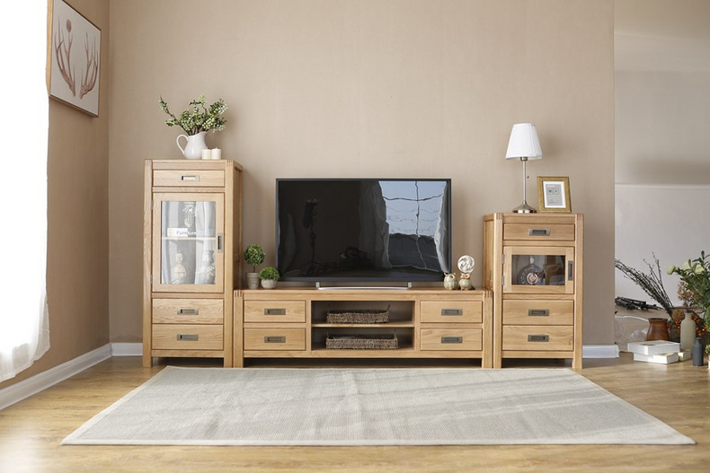 2021 New Design Modern Stye Natural Solid Oak TV Stand Cabinet with 2 Drawers Each Side  for Living room furniture