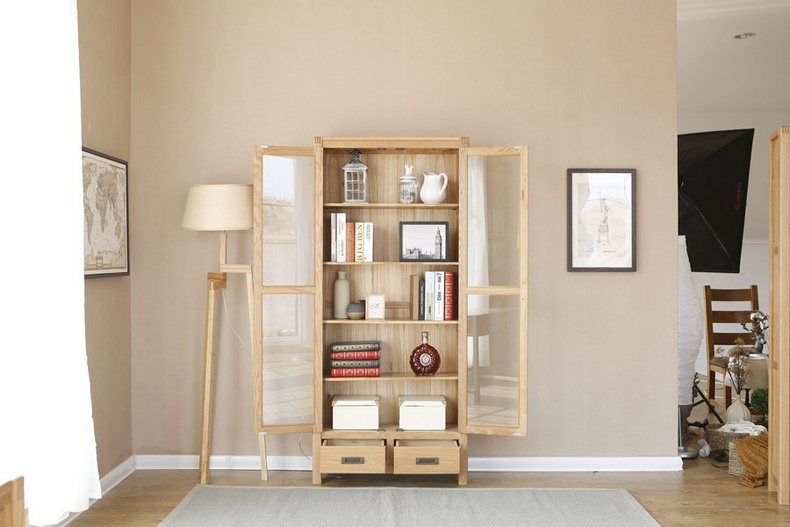 2021 New Design Modern Stye Natural Solid Oak Bookcase for Home furniture