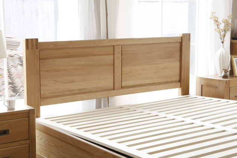 2021 New Design Modern Stye Natural Solid Oak Double Bed With Storage for Bedroom furniture