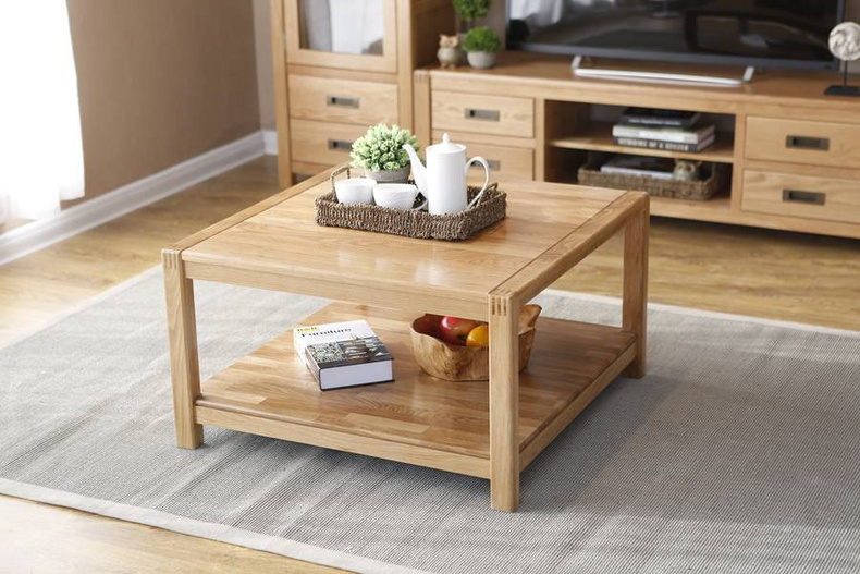 2021 New Design Modern Stye Natural Solid Oak Coffee Table Two Layers for Living room furniture