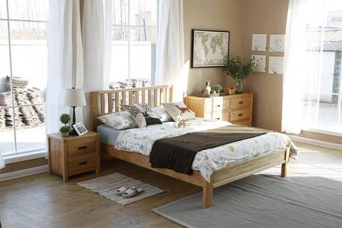 2021 New Design Modern Stye Natural Solid Oak Kingsize Bed for Bedroom furniture
