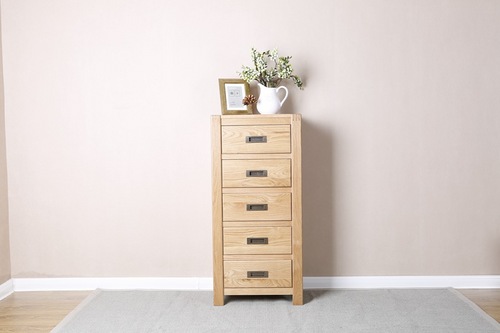 2021 New Design Modern Stye Natural Solid Oak Tall 5 Drawer Chest  for Home furniture