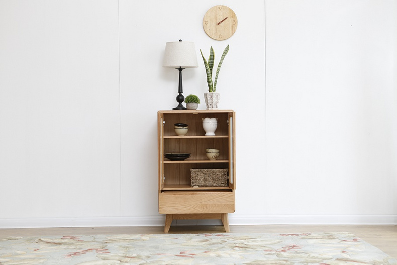 2021 New Design Nordic Stye Natural Solid Oak   0.95m side cabinet for living room storage cabinet