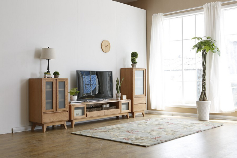 2021 New Design Nordic Stye Natural Solid Oak    1.8m TV Cabinet