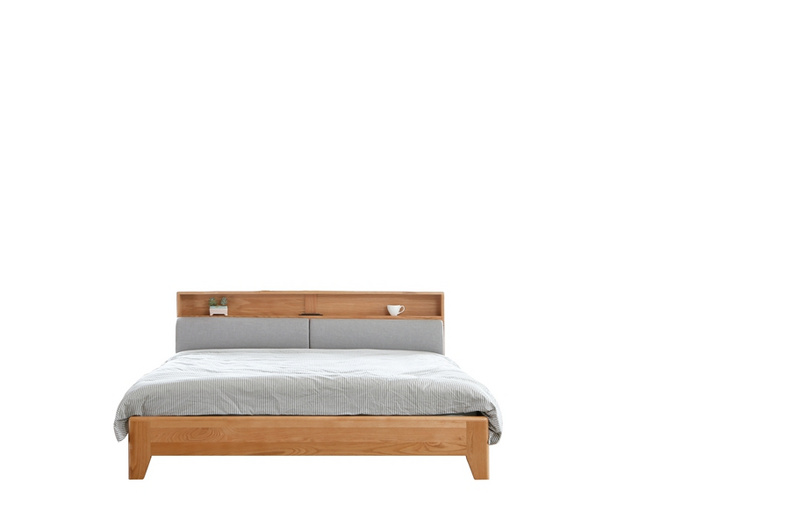 2021 New Design Nordic Stye Natural Solid  WoodKing Size Bed with soft bed head for Bedroom furniture