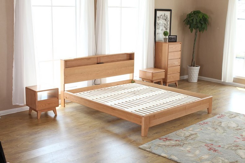 2021 New Design Nordic Stye Natural Solid  WoodKing Size Bed  for Bedroom furniturer