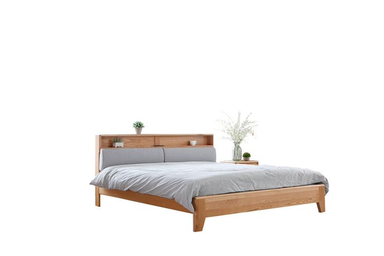 2021 New Design Nordic Stye Natural Solid  WoodKing Size Bed with soft bed head for Bedroom furniture