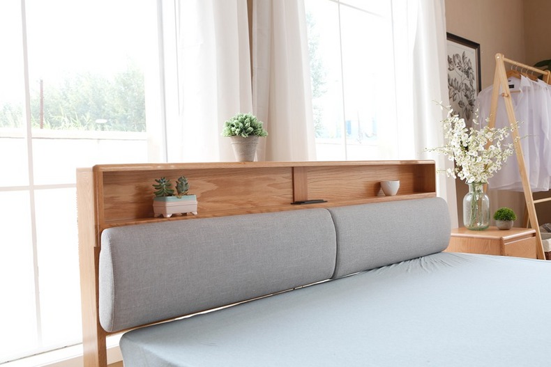 2021 New Design Nordic Stye Natural Solid  WoodKing Size Bed with soft bed head for Bedroom furniture